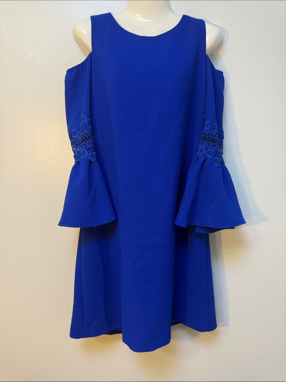 Eliza J Royal Blue Cold-Shoulder Mini Dress with Lace Trim